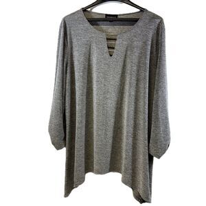Fortune + Ivy Gray Keyhole Tunic Top, Long Sleeve, Plus Size XXL